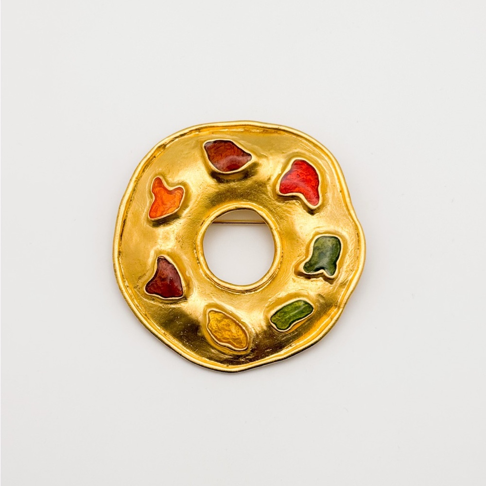 Vintage Signed VO Les Bernard Gold Tone Brooch - VERY UNIQUE!